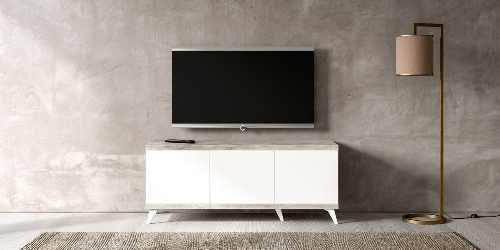 Product photograph of Status Treviso Day Grey Italian 3 Door Tv Unit 151cm With Storage For Television Upto 60inch Plasma from Choice Furniture Superstore.